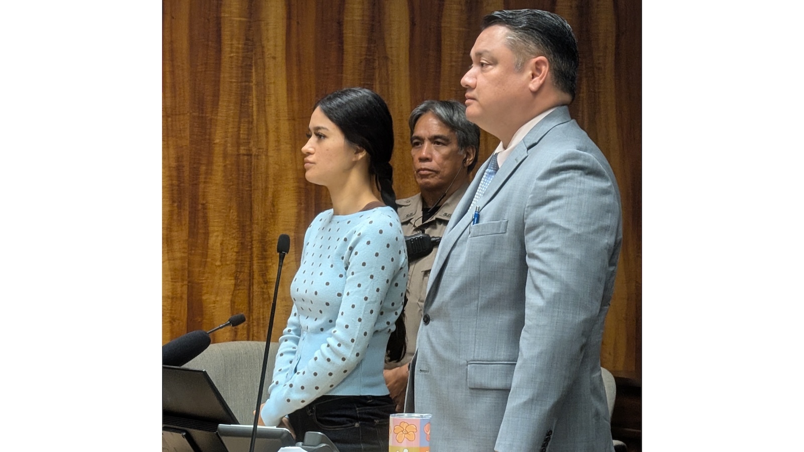 Hilinaikailimakualopali Keeno (left) appears in court Thursday with her attorney Andrew Strand (right).