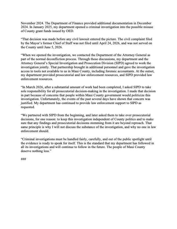 2nd page of Maui prosecutor statement