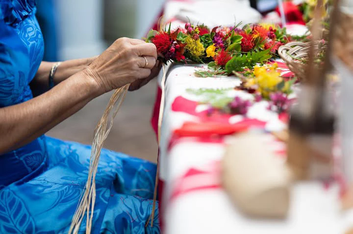 During the Lei Court selection, which was held Saturday, Feb. 28, at Mission Memorial Auditorium, contestants danced hula and spoke ʻŌlelo Hawaiʻi. They also demonstrated their lei-making artistry.