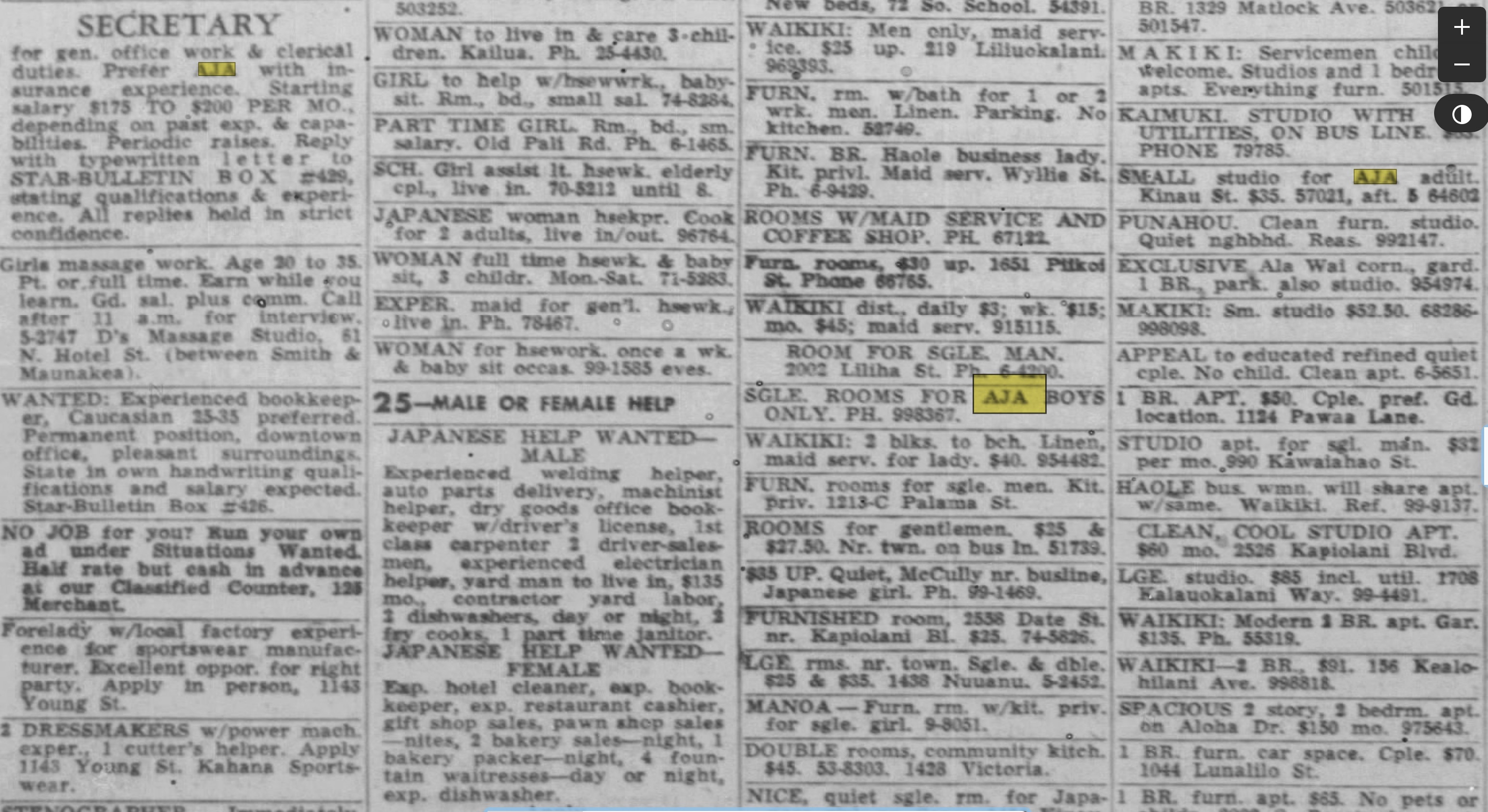 Honolulu Star-Bulletin classified ads 1956