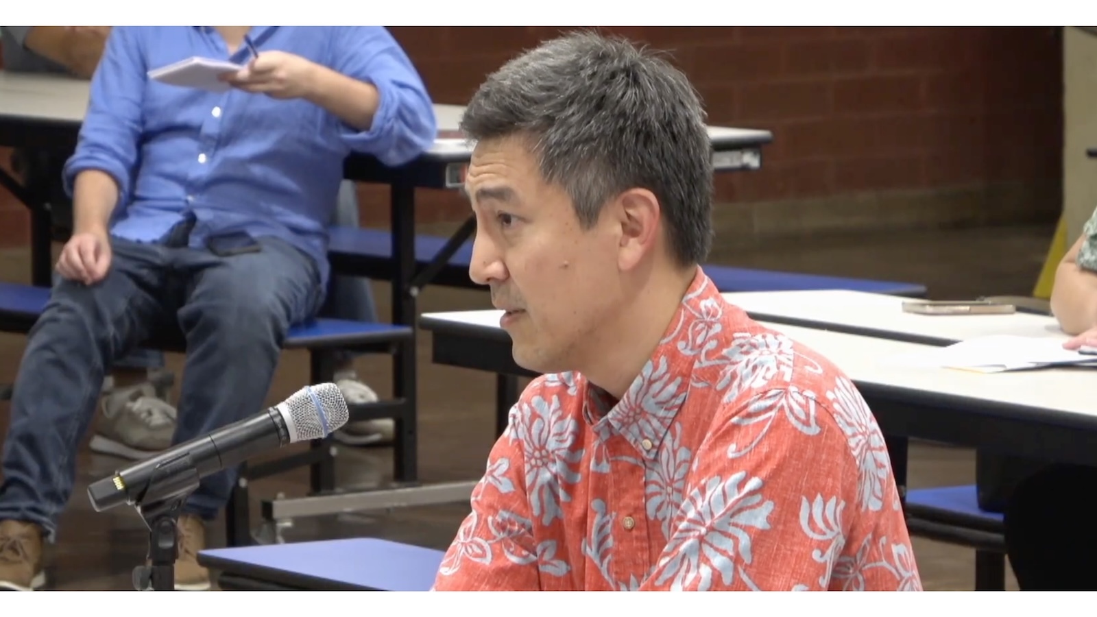 Rep. Scot Matayoshi at Monday's town hall.