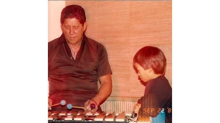 Arthur Lyman, the vibraphonist who helped create the exotica genre, with a young Randy Wong, the future co-founder of Waitiki 7.