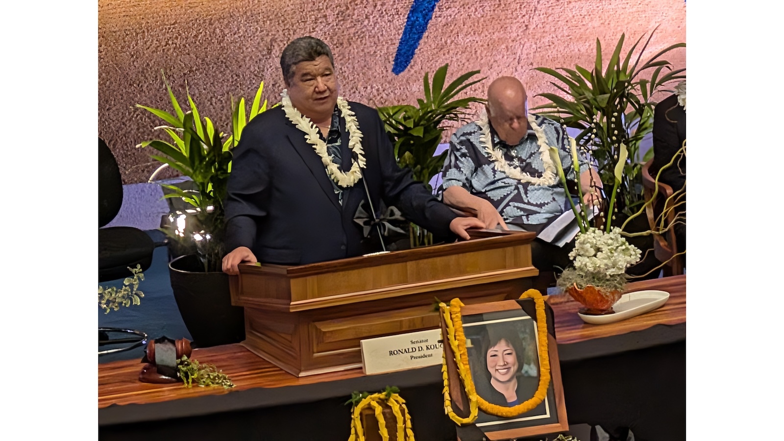 Senate President Ronald Kouchi speaks at a memorial for former U.S. Rep. Colleen Hanabusa
